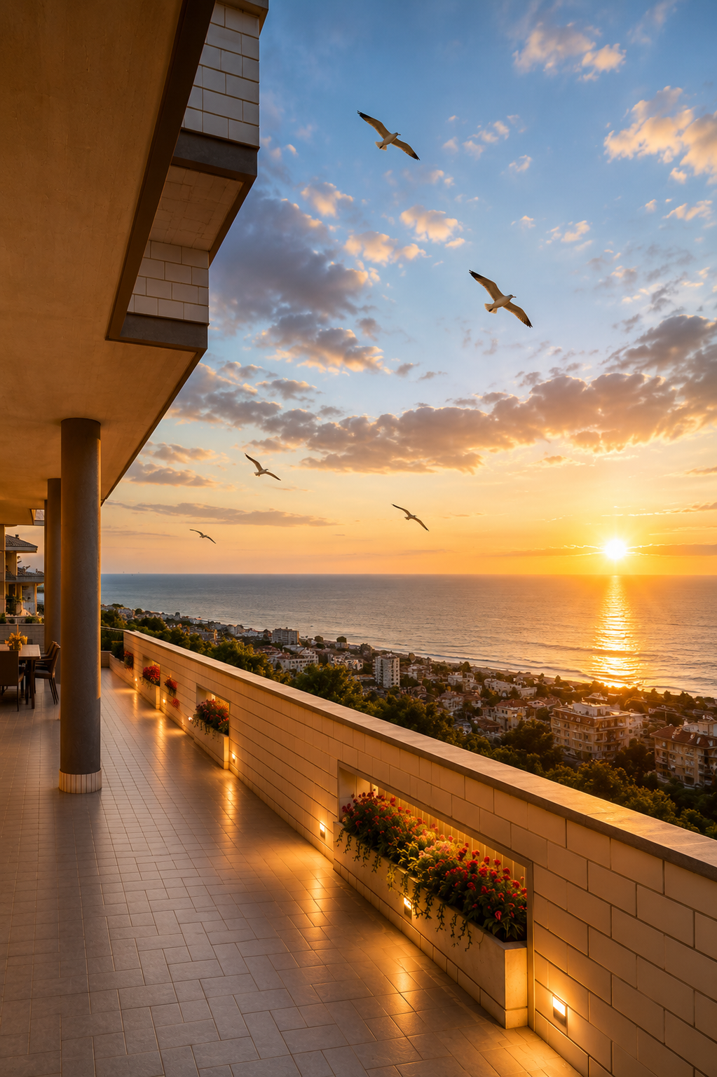 Terrazza panoramica con vista mare e gabbiani